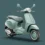 A Vespa Primavera 125 jubileumi, zsályazöld modellje stúdióháttér előtt