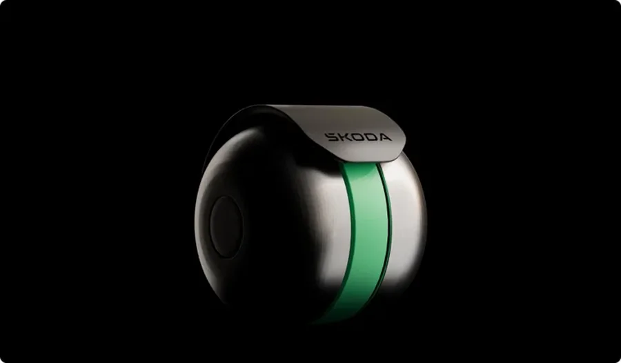 A Škoda DuoBell csengő stúdiófotón, a Modern Solid formanyelv jegyében